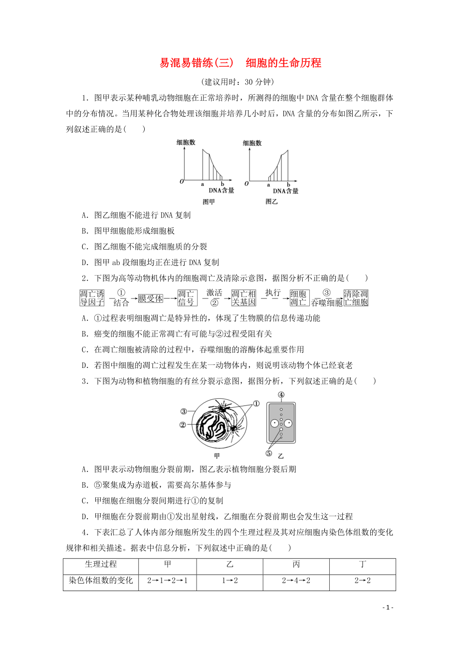 （京津魯瓊版）2020版新高考生物三輪復(fù)習(xí) 易混易錯練（三）細胞的生命歷程（含解析）_第1頁