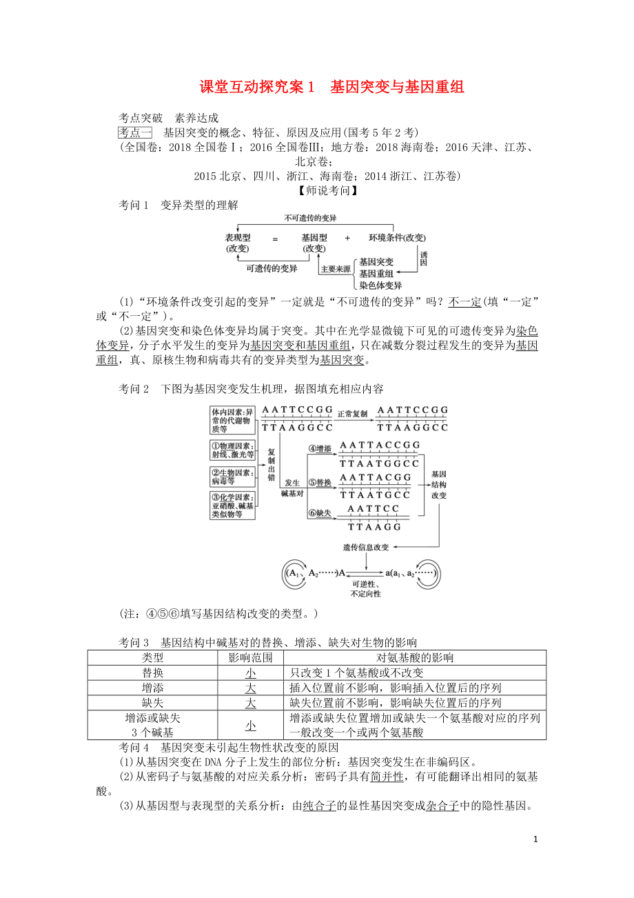 2020版高考生物一輪復(fù)習(xí) 課堂互動(dòng)探究案1 基因突變與基因重組（含解析）_第1頁(yè)