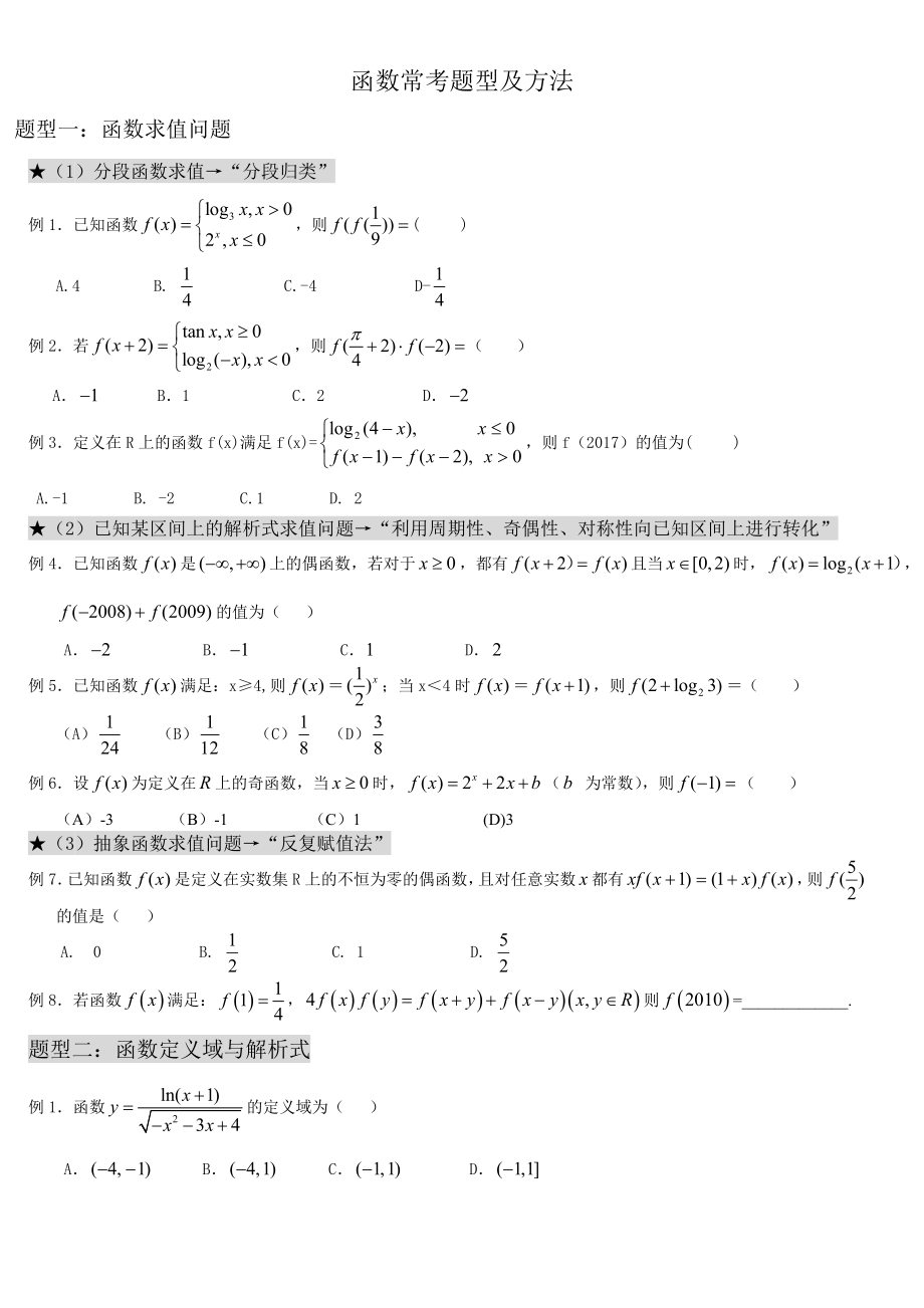 高考数学-函数经典题型_第1页