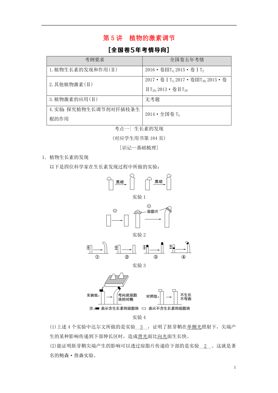 （全國(guó)版）2019版高考生物一輪復(fù)習(xí) 第8單元 生命活動(dòng)的調(diào)節(jié) 第5講 植物的激素調(diào)節(jié)學(xué)案_第1頁(yè)