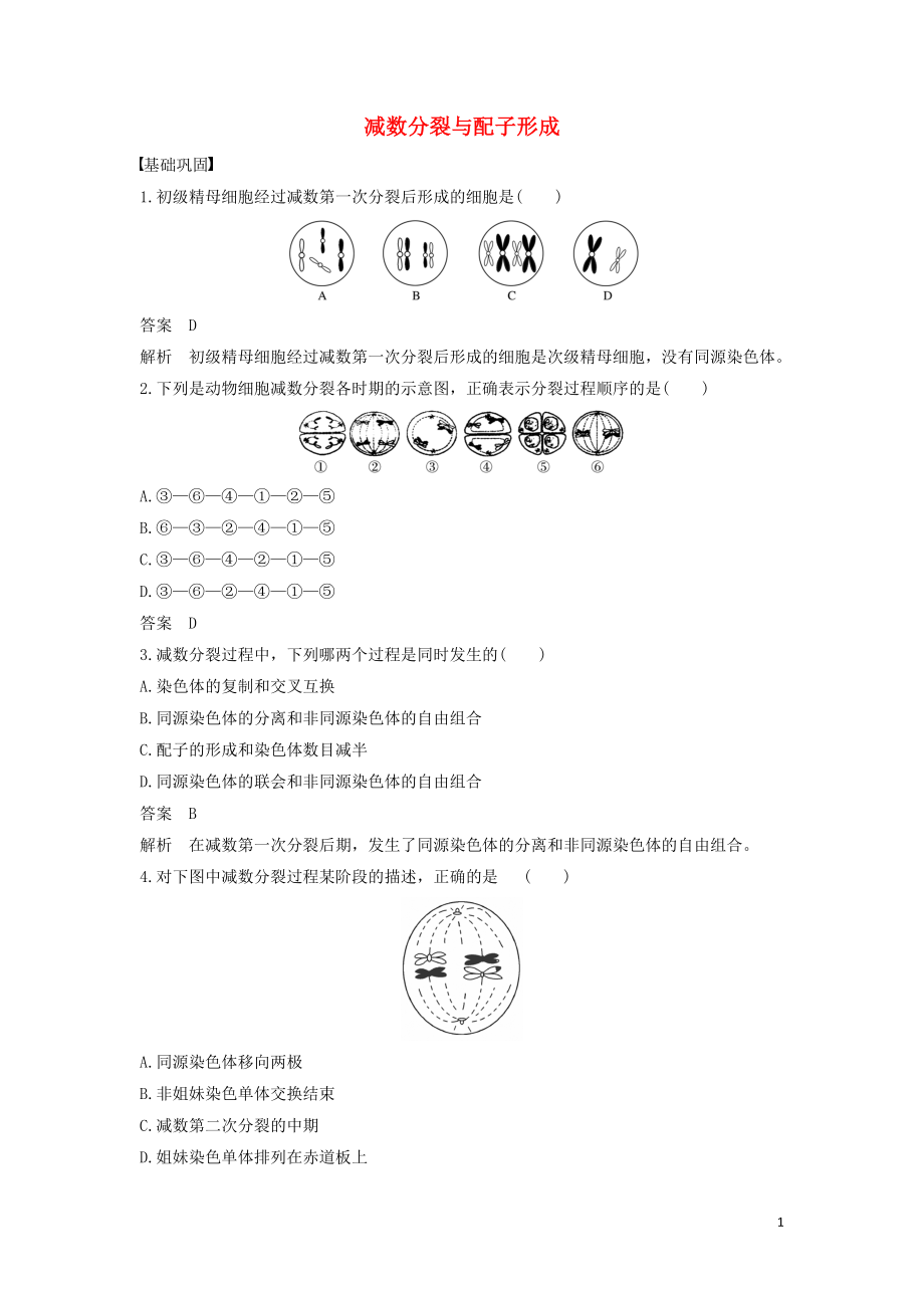 2016-2017版高中生物 1.1.1 減數(shù)分裂與配子形成練習(xí)（含解析）中圖版必修2_第1頁