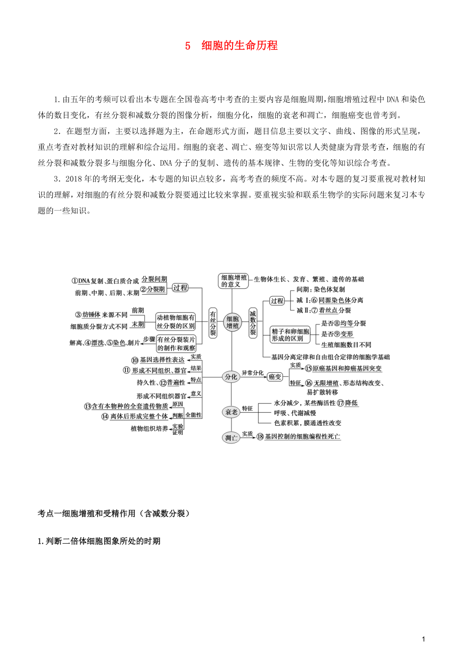 2019屆高考生物二輪復習 專題5 細胞的生命歷程學案_第1頁