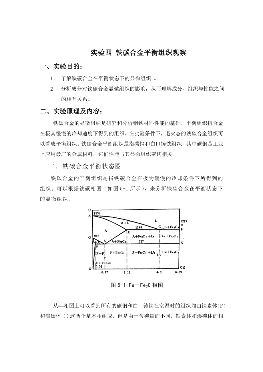 铁碳合金平衡组织观察精讲实验报告_第1页