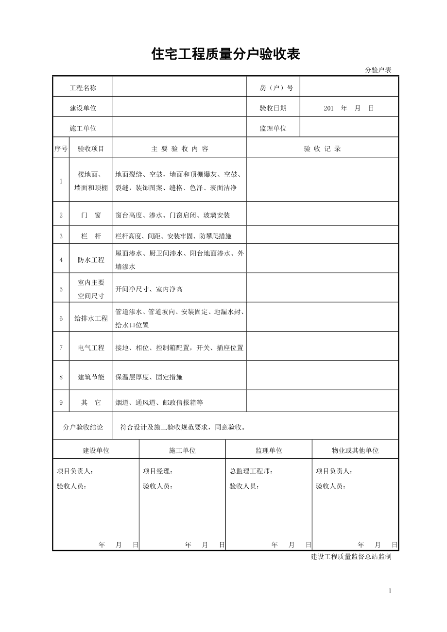 《分戶驗(yàn)收表格》word版_第1頁