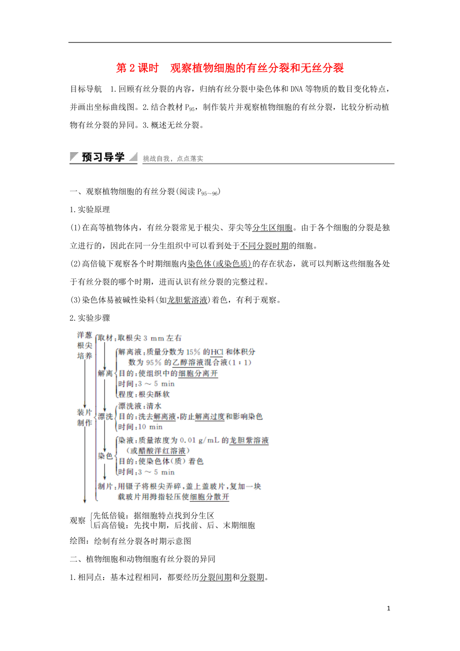 江蘇省啟東市高中生物 第五章 細(xì)胞增殖、分化、衰老和死亡 5.1.2 觀察植物細(xì)胞的有絲分裂和無絲分裂學(xué)案 新人教版必修1_第1頁