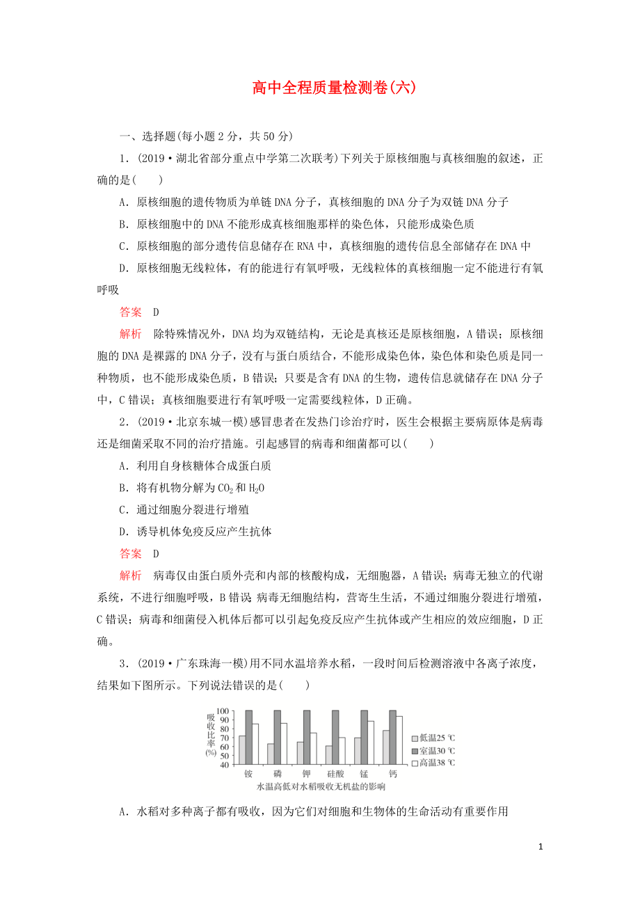 2020年高考生物 刷題1+1（2019高考題+2019模擬題）高中全程質(zhì)量檢測(cè)卷（六）（含解析）_第1頁(yè)