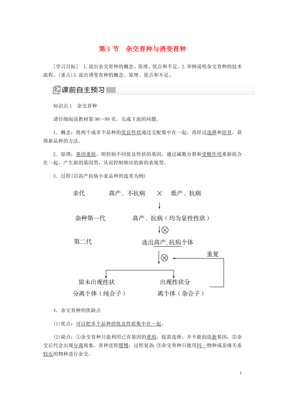 2020高中生物 第六章 從雜交育種到基因工程 1 雜交育種與誘變育種學(xué)案 新人教版必修2_第1頁(yè)