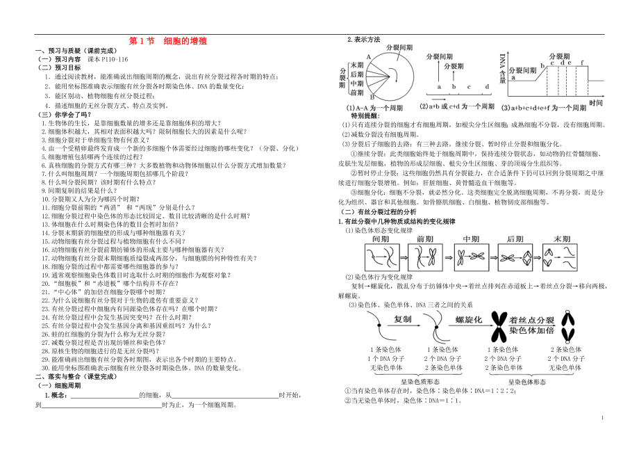 河南省鄭州市第五中學高考生物復習 第6章 第1節(jié) 細胞的增殖導學案 新人教版必修1_第1頁