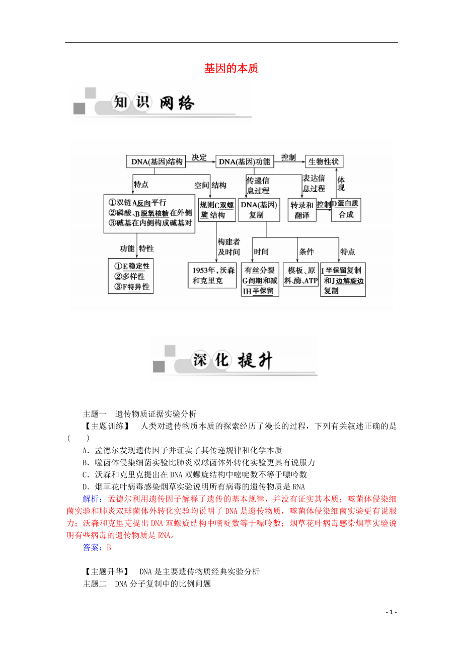 2015-2016學(xué)年高中生物 第3章 基因的本質(zhì)章末知識(shí)整合學(xué)案 新人教版必修2_第1頁