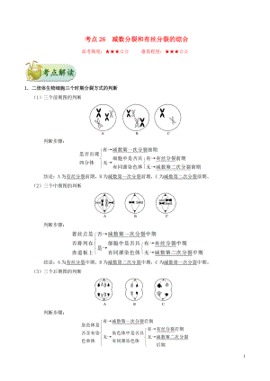 備戰(zhàn)2020年高考生物 考點(diǎn)一遍過26 減數(shù)分裂和有絲分裂的綜合（含解析）