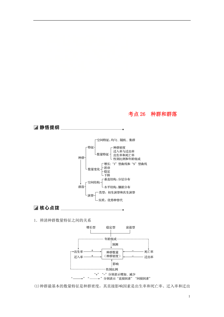 （江蘇專用）2019高考生物二輪復(fù)習(xí) 專題九 生物與環(huán)境 考點26 種群和群落學(xué)案_第1頁