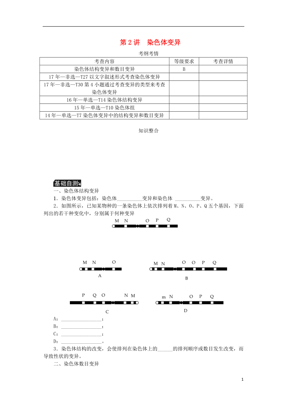 （江蘇專用）2019年高考生物一輪總復(fù)習(xí) 第7單元 生物的變異與進化 第2講 染色體變異學(xué)案_第1頁