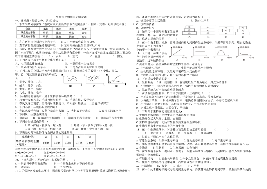 初中生物《生物與生物圈》單元測試題_第1頁