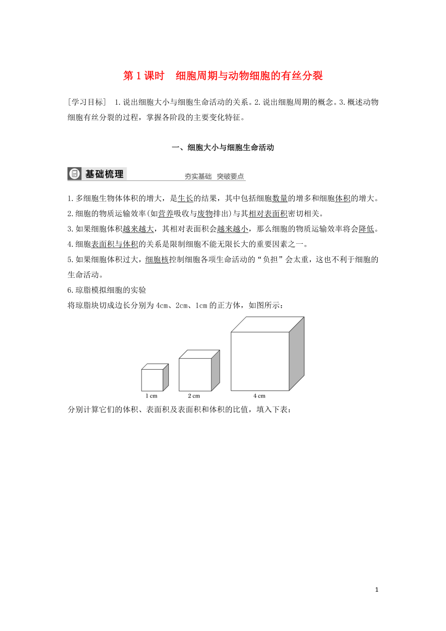 2019-2020版高中生物 第5章 細胞增殖、分化、衰老和凋亡 第一節(jié) 第1課時 細胞周期與動物細胞的有絲分裂學案 蘇教版必修1_第1頁