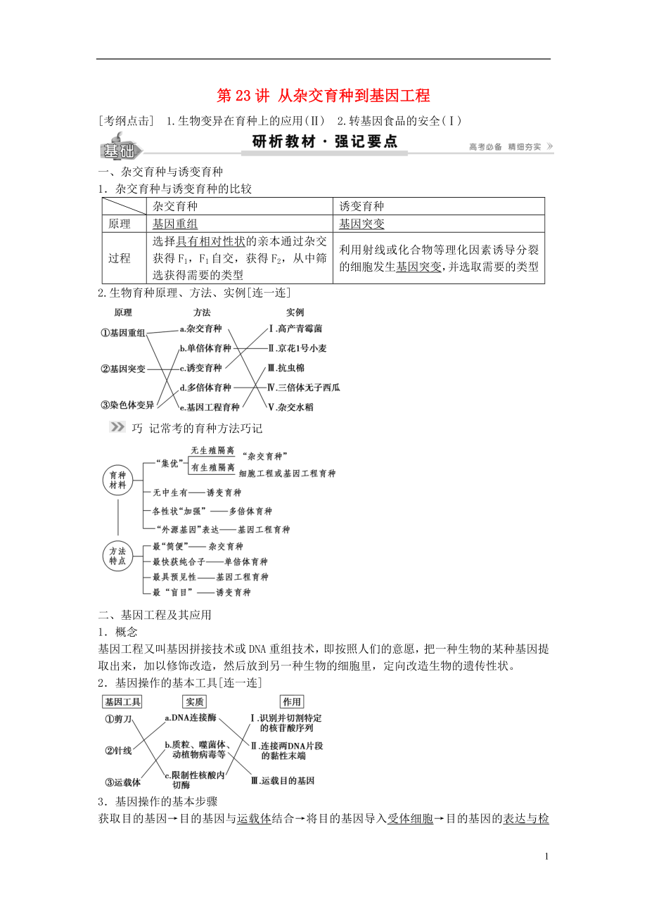 2017高考生物總復(fù)習(xí) 第7單元 第23講 從雜交育種到基因工程學(xué)案_第1頁