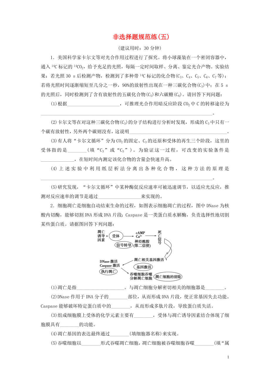 （新高考）2020高考生物二輪復(fù)習(xí) 第四部分 非選擇題規(guī)范練 非選擇題規(guī)范練（五）_第1頁