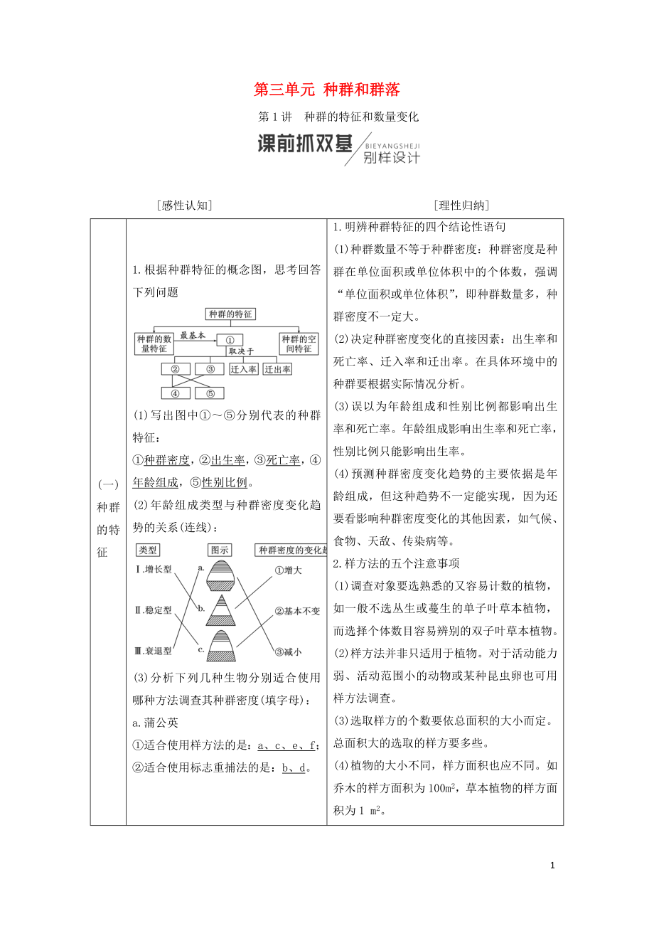 （全國(guó)通用版）2019版高考生物一輪復(fù)習(xí) 第3部分 穩(wěn)態(tài)與環(huán)境 第三單元 種群和群落學(xué)案_第1頁