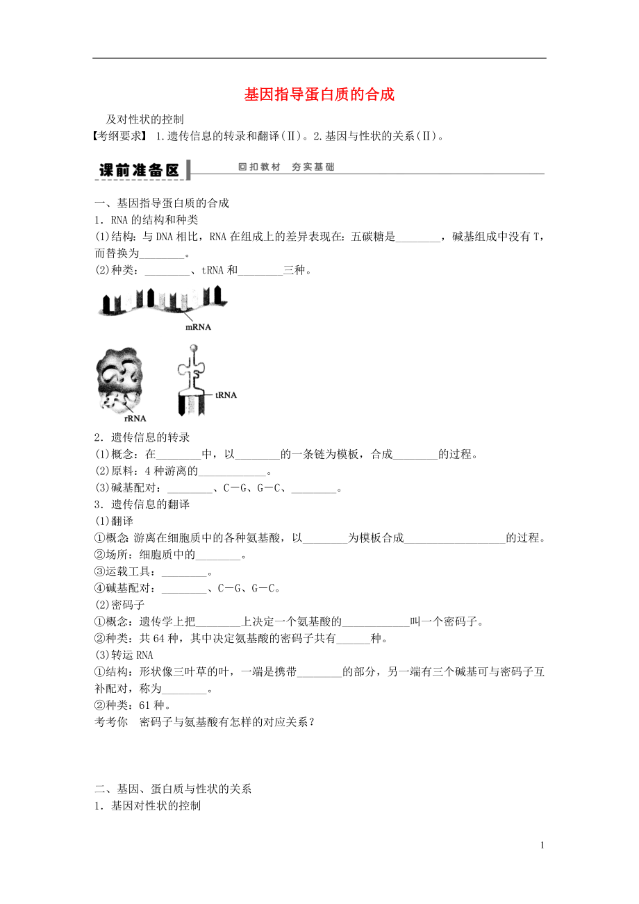 高考生物大一輪復(fù)習(xí) 25 基因指導(dǎo)蛋白質(zhì)的合成學(xué)案_第1頁(yè)