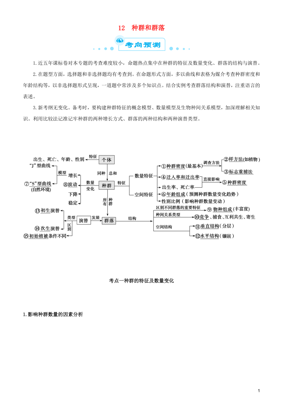 2019屆高考生物二輪復(fù)習(xí) 專題12 種群和群落學(xué)案_第1頁