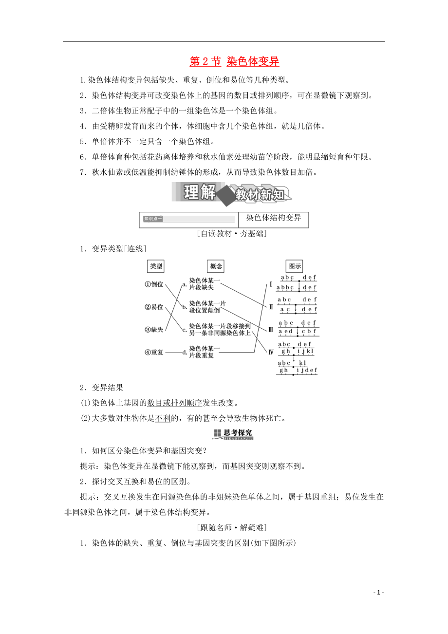 2017-2018學(xué)年高中生物 第5章 基因突變及其他變異 第2節(jié) 染色體變異學(xué)案 新人教版必修2_第1頁(yè)