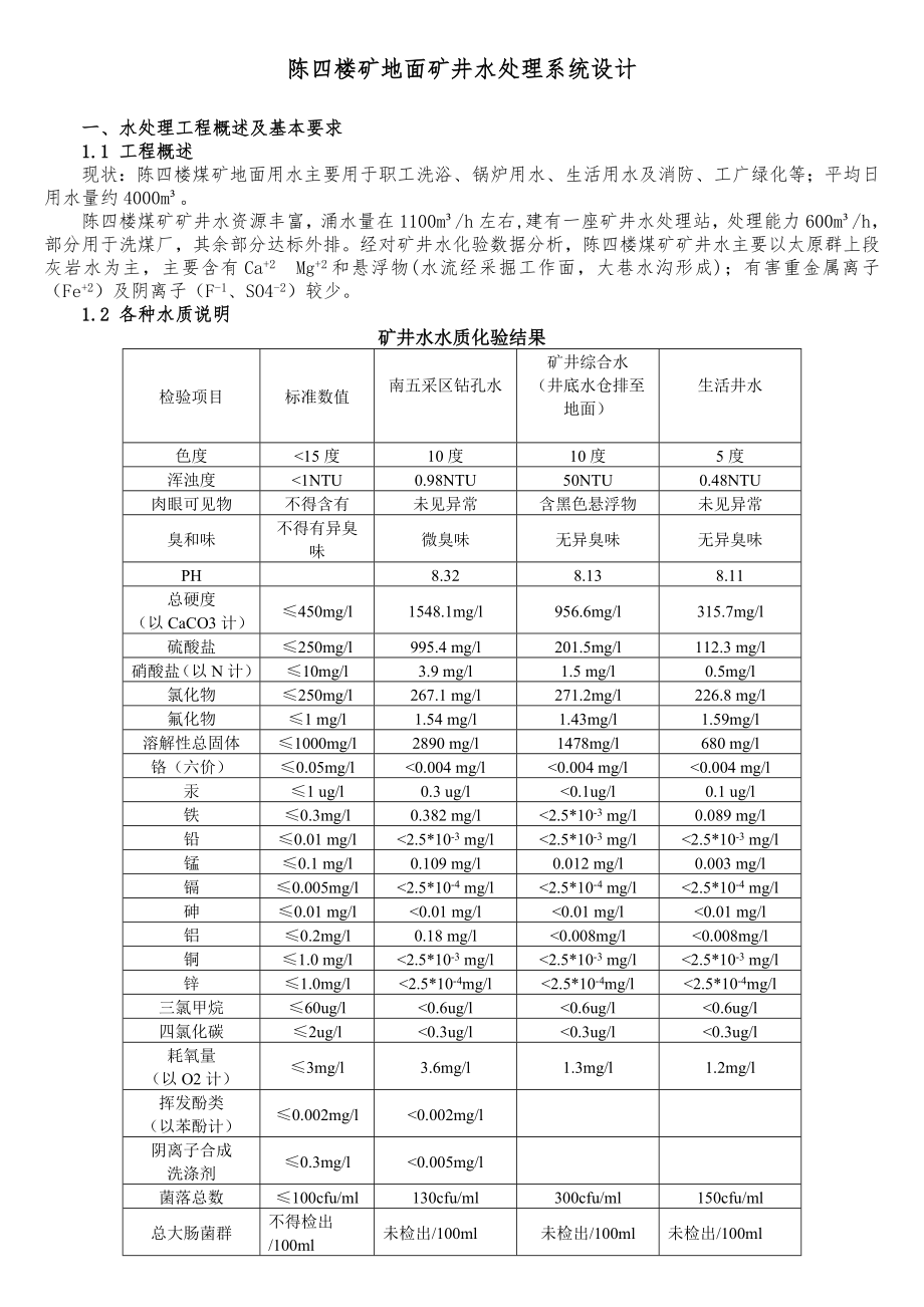 陳四樓礦地面礦井水處理系統(tǒng)設(shè)計_第1頁