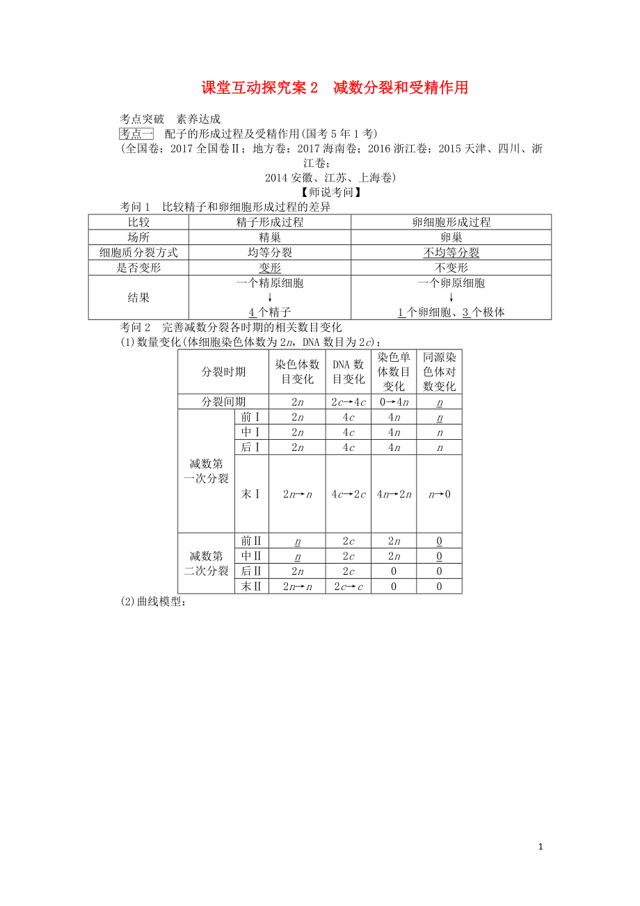 2020版高考生物一輪復(fù)習(xí) 課堂互動(dòng)探究案2 減數(shù)分裂和受精作用（含解析）_第1頁