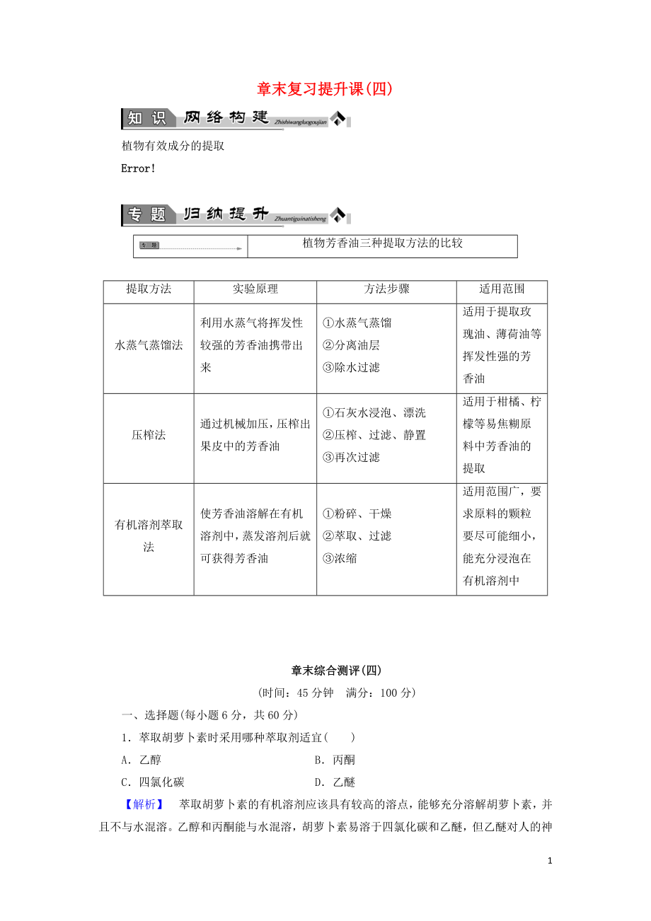 2016-2017學(xué)年高中生物 章末復(fù)習(xí)提升課4（含解析）中圖版選修1_第1頁