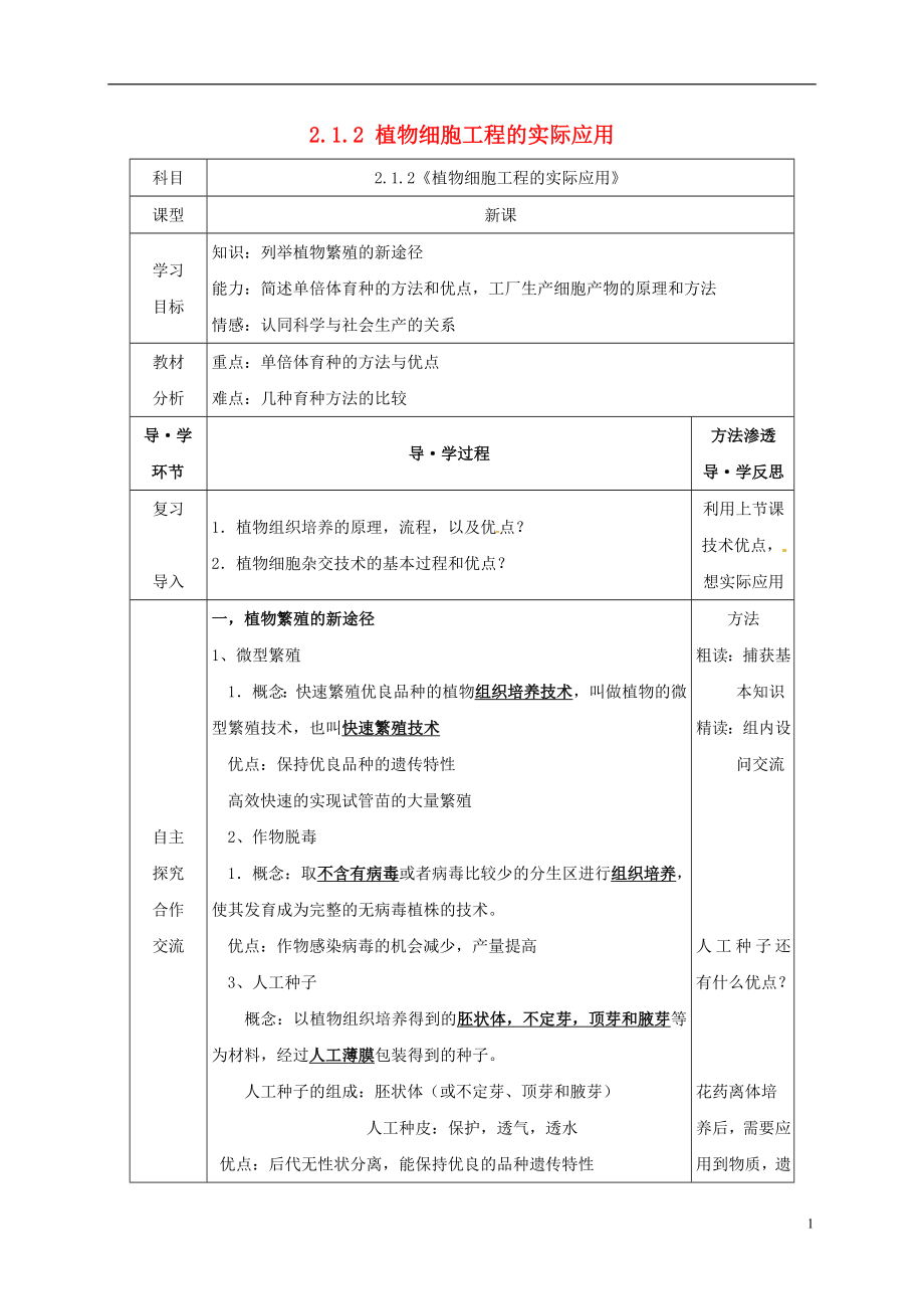 黑龍江省海林市高中生物 專題2 細(xì)胞工程 2.1.2 植物細(xì)胞工程的實(shí)際應(yīng)用學(xué)案（無答案）新人教版選修3_第1頁