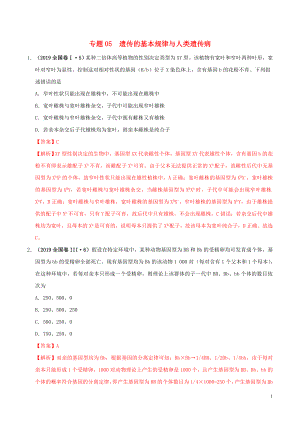 2019年高考生物 高考真題和模擬題分項匯編 專題05 遺傳的基本規(guī)律與人類遺傳病（含解析）