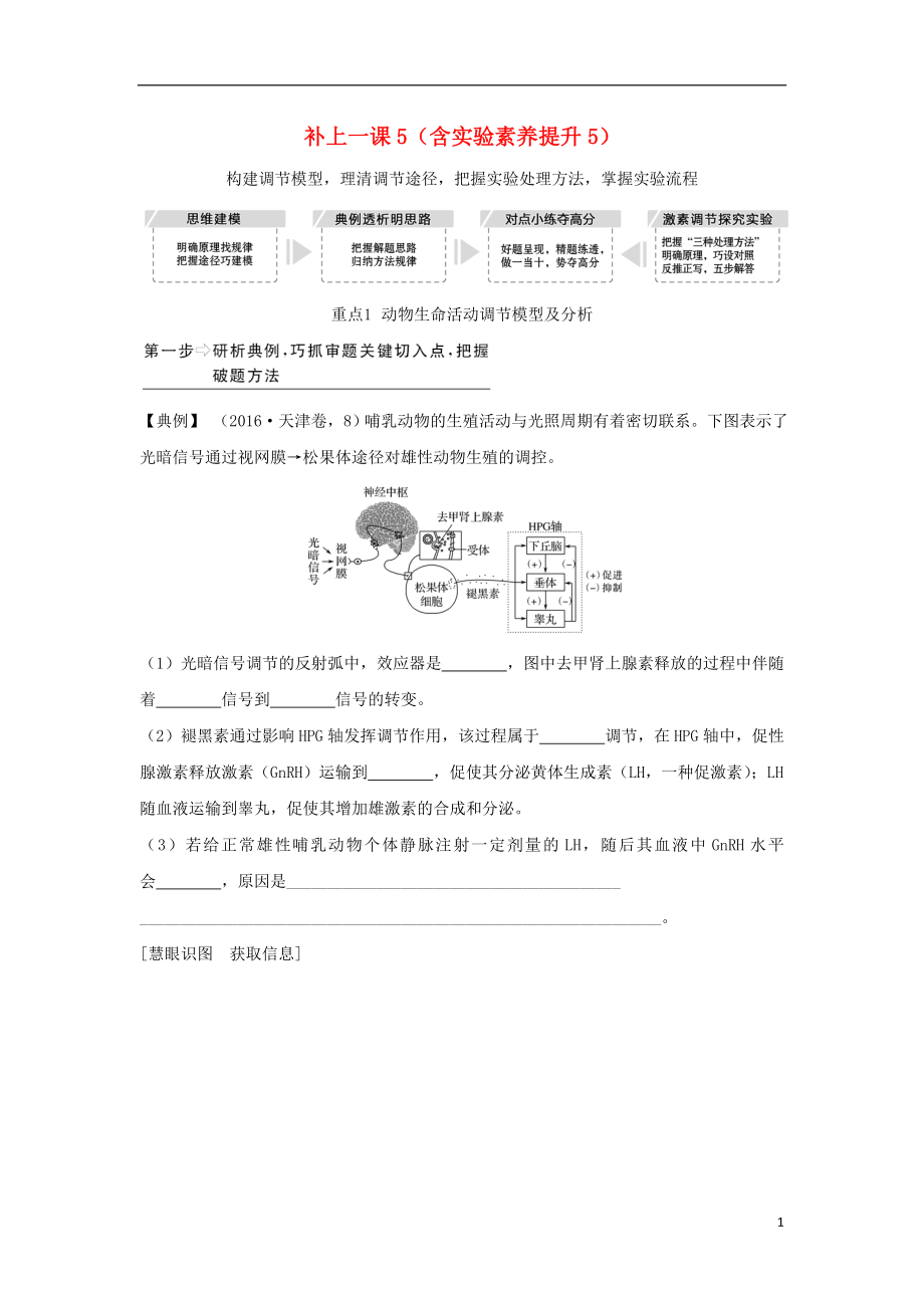 （江蘇專版）2019版高考生物大一輪復(fù)習(xí) 第八單元 生命活動的調(diào)節(jié) 補上一課5（含實驗素養(yǎng)提升5）學(xué)案_第1頁