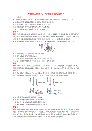 （天津?qū)Ｓ茫?020高考生物二輪復(fù)習(xí) 專(zhuān)題能力訓(xùn)練9 動(dòng)物生命活動(dòng)的調(diào)節(jié)（含解析）