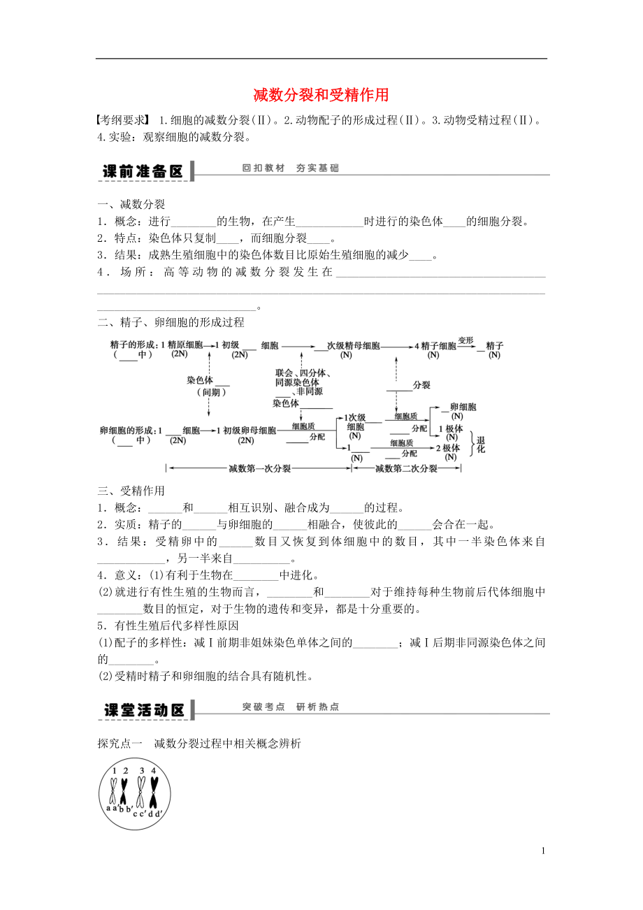 高考生物大一輪復(fù)習(xí) 第四單元 17 減數(shù)分裂和受精作用學(xué)案_第1頁