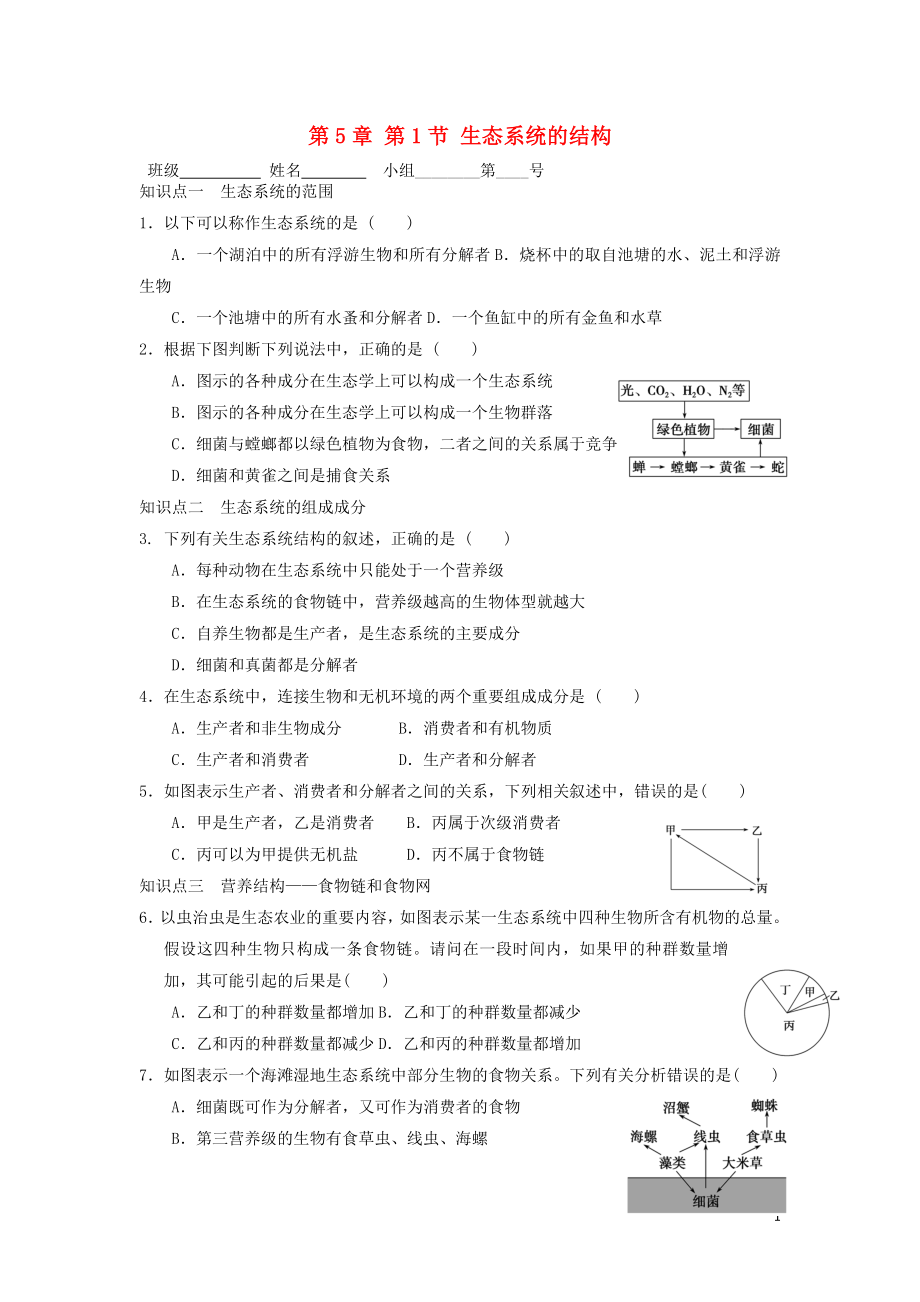 河北省石家莊市高中生物 第五章 生態(tài)系統(tǒng)及其穩(wěn)定性 5.1 生態(tài)系統(tǒng)的結構教學案 新人教版必修3_第1頁