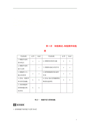 （浙江選考）2019版高考生物一輪總復(fù)習(xí) 第一單元 細(xì)胞的分子組成與結(jié)構(gòu) 第3講 細(xì)胞概述、細(xì)胞膜和細(xì)胞壁學(xué)案