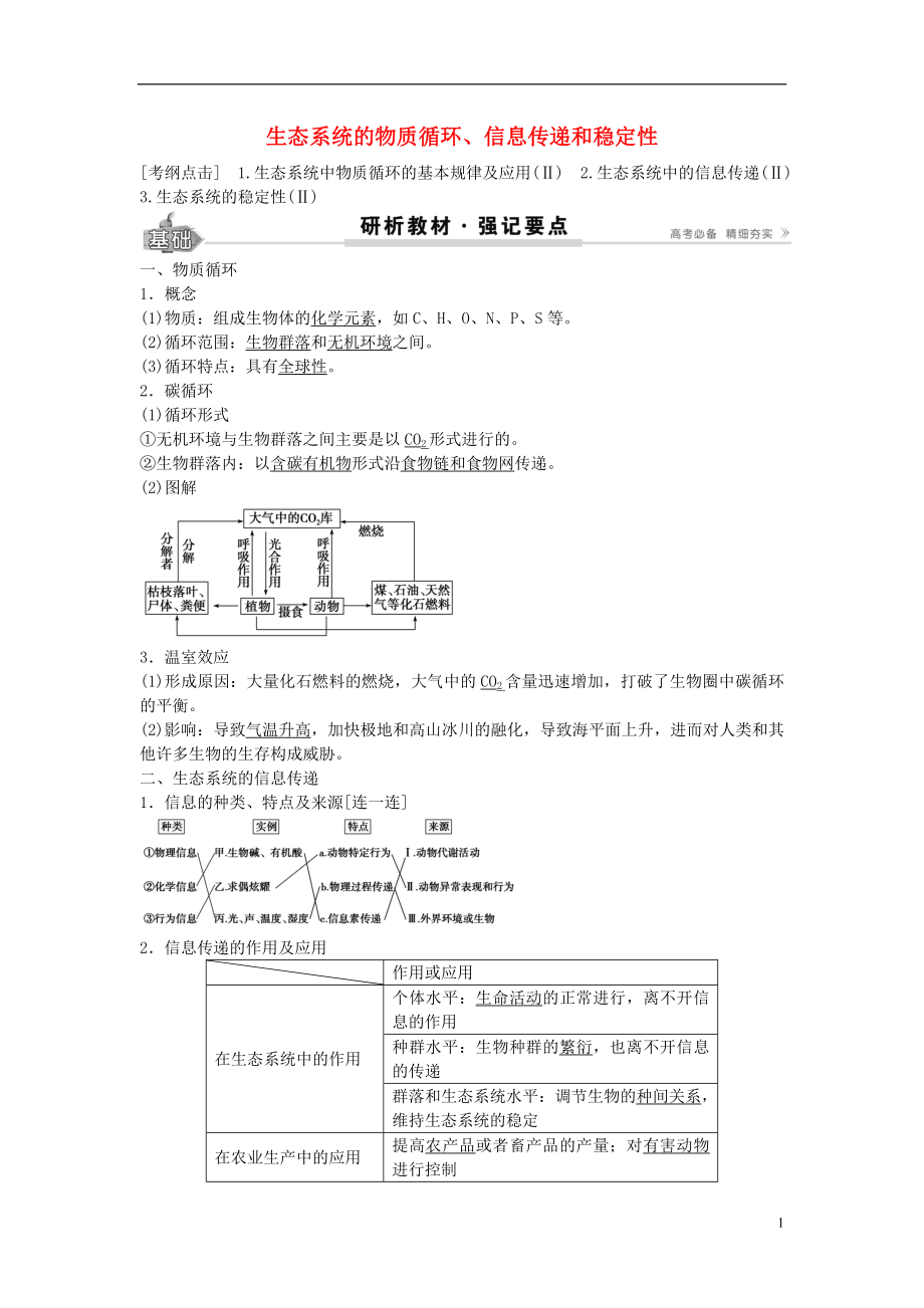 2017高考生物總復習 第9單元 第34講 生態(tài)系統(tǒng)的物質循環(huán)學案_第1頁