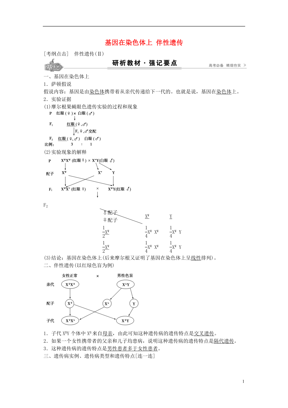 2017高考生物總復(fù)習(xí) 第5單元 第16講基因在染色體上伴性遺傳學(xué)案_第1頁