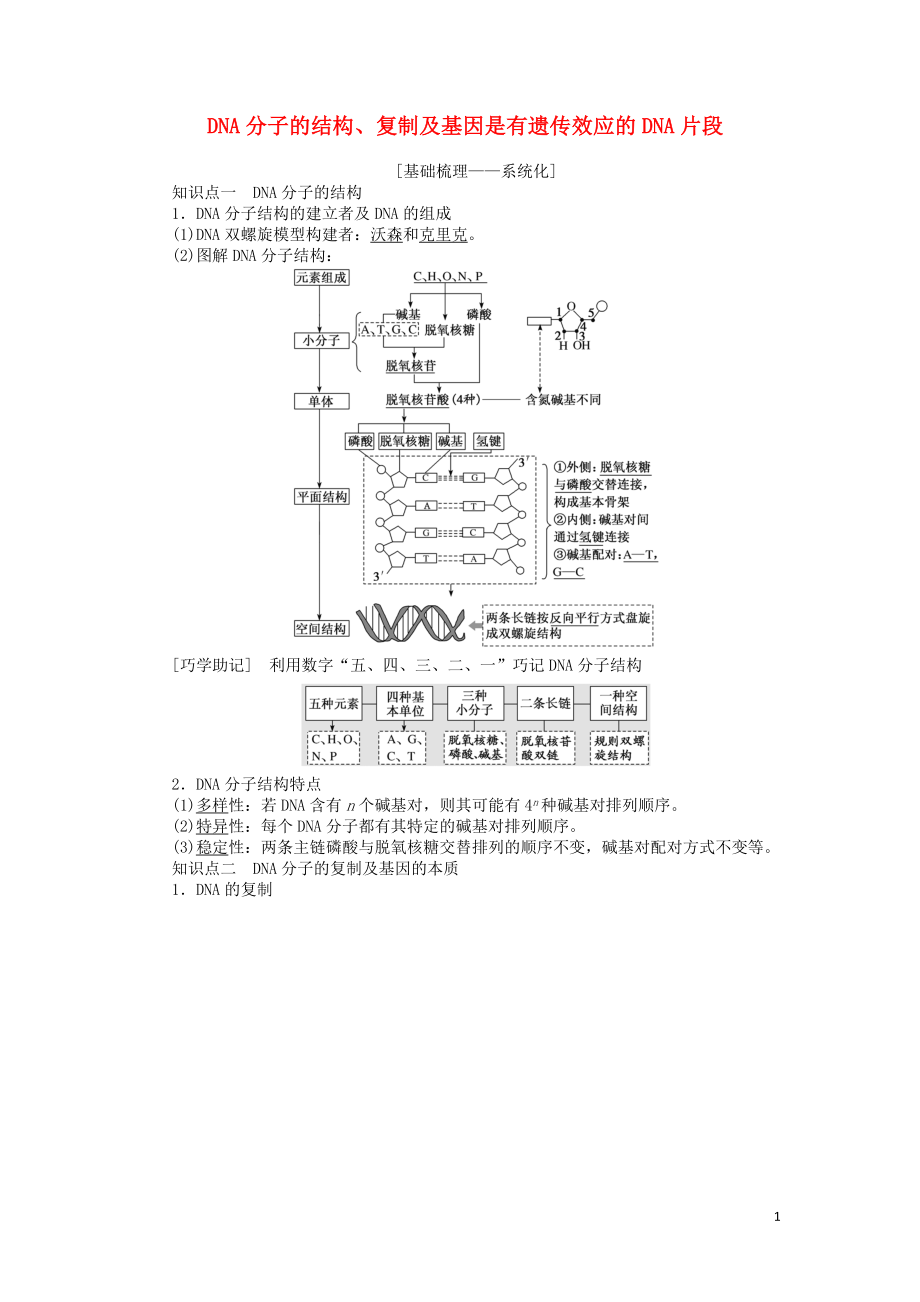 2020版高考生物一輪復(fù)習(xí) 課前自主預(yù)習(xí)案2 DNA分子的結(jié)構(gòu)、復(fù)制及基因是有遺傳效應(yīng)的DNA片段_第1頁