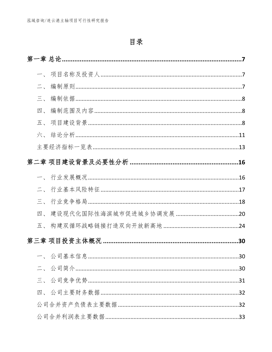 连云港主轴项目可行性研究报告（范文）_第1页