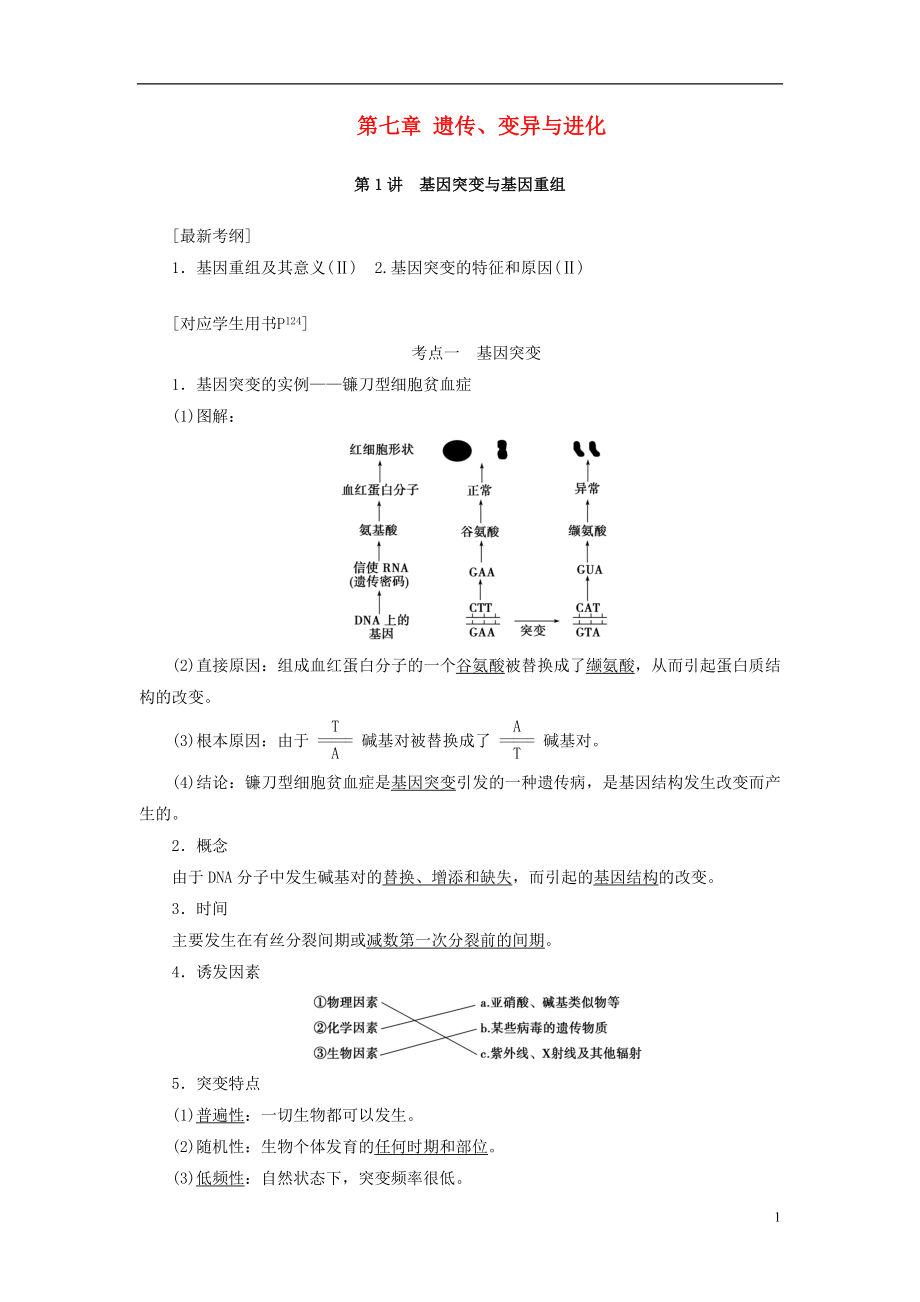 2017屆高考生物大一輪復(fù)習(xí) 第七章 遺傳、變異與進(jìn)化學(xué)案_第1頁(yè)