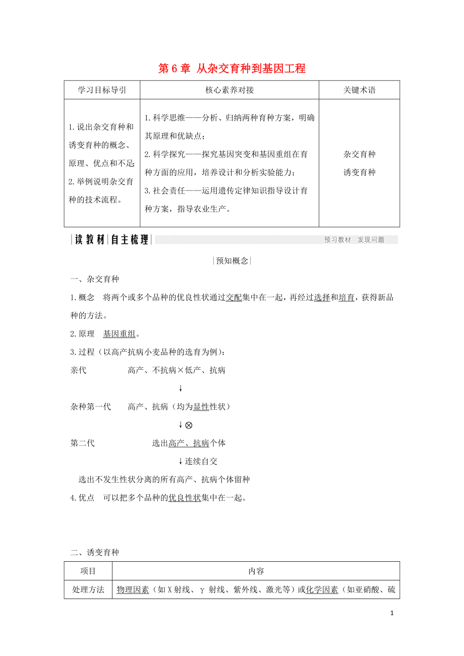 （新課改地區(qū)）2018-2019學(xué)年高中生物 第6章 從雜交育種到基因工程學(xué)案 新人教版必修2_第1頁