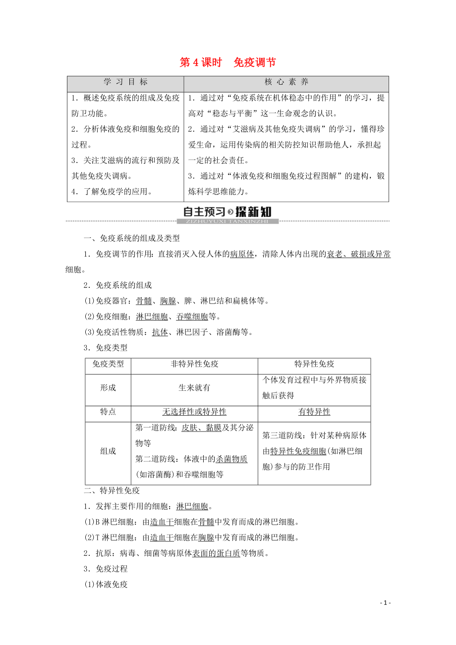 2019-2020學(xué)年高中生物 第2章 生物個(gè)體的穩(wěn)態(tài) 第1節(jié) 人體內(nèi)環(huán)境的穩(wěn)態(tài) 第4課時(shí) 免疫調(diào)節(jié)學(xué)案 蘇教版必修3_第1頁(yè)