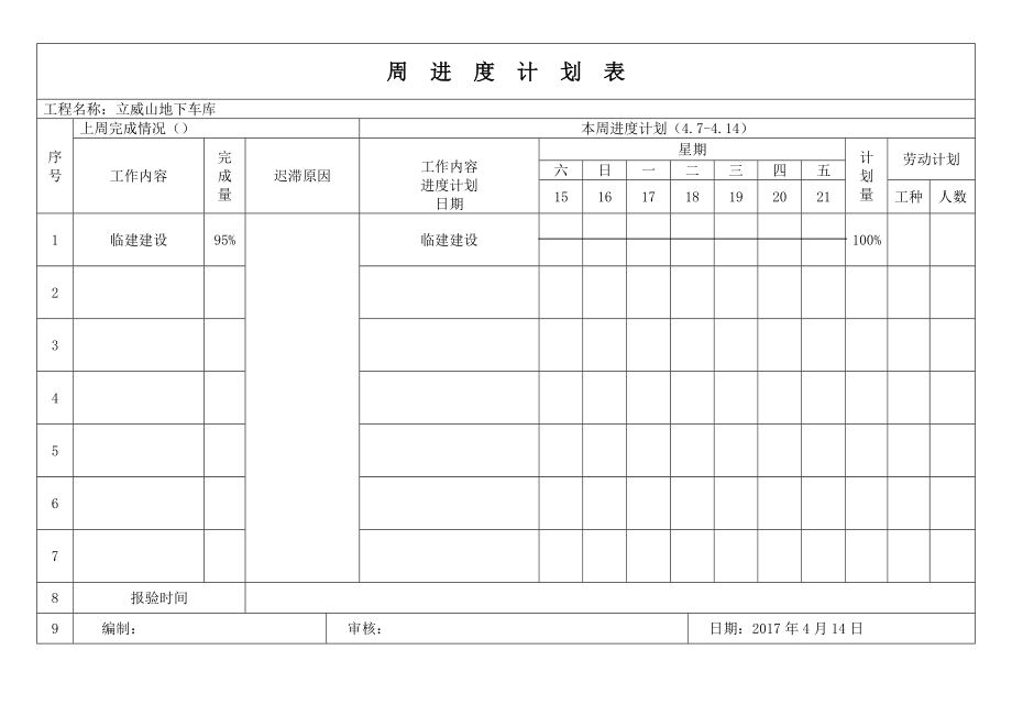 施工单位周进度计划表_第1页