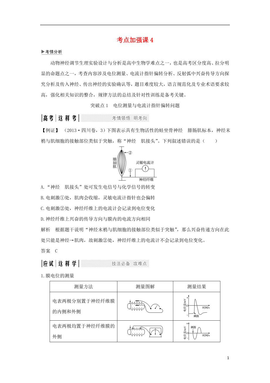 （江蘇專版）2019版高考生物大一輪復習 第八單元 生命活動的調節(jié) 考點加強課4學案_第1頁