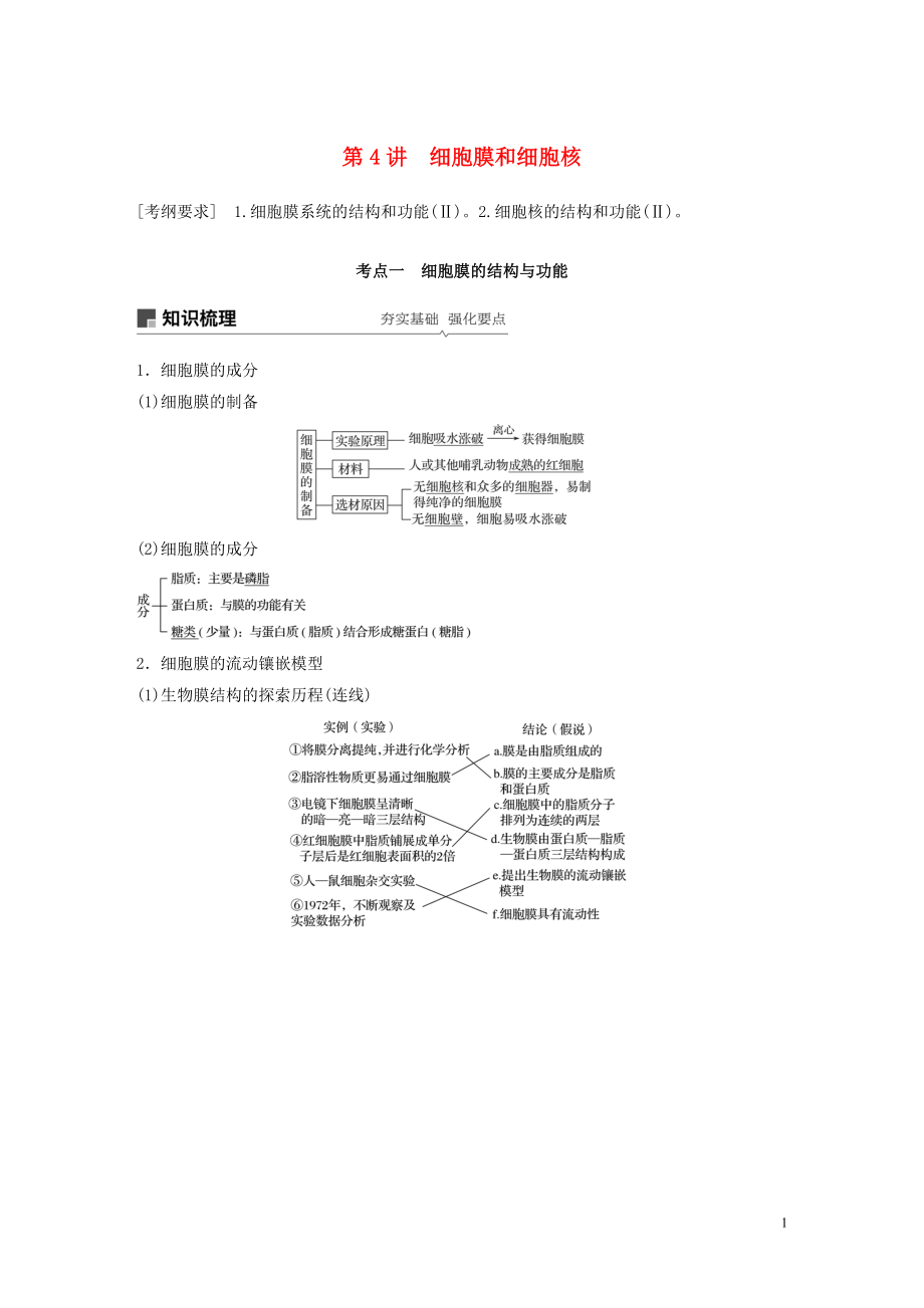 （人教通用）2020版高考生物大一輪復(fù)習(xí) 第二單元 細(xì)胞的基本結(jié)構(gòu)和物質(zhì)的運(yùn)輸 第4講 細(xì)胞膜和細(xì)胞核講義_第1頁(yè)