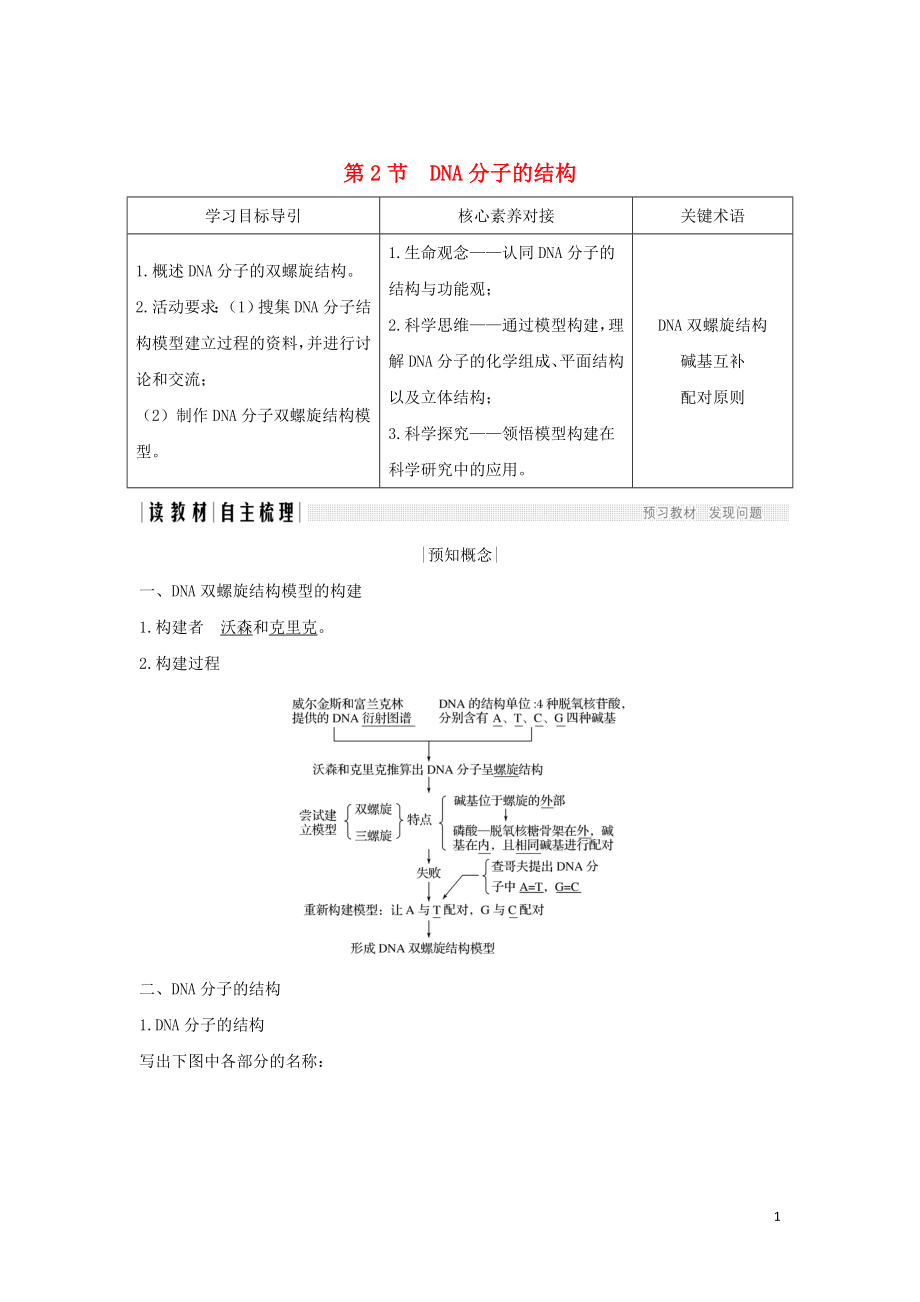 （新課改地區(qū)）2018-2019學(xué)年高中生物 第3章 基因的本質(zhì) 第2節(jié) DNA分子的結(jié)構(gòu)學(xué)案 新人教版必修2_第1頁(yè)