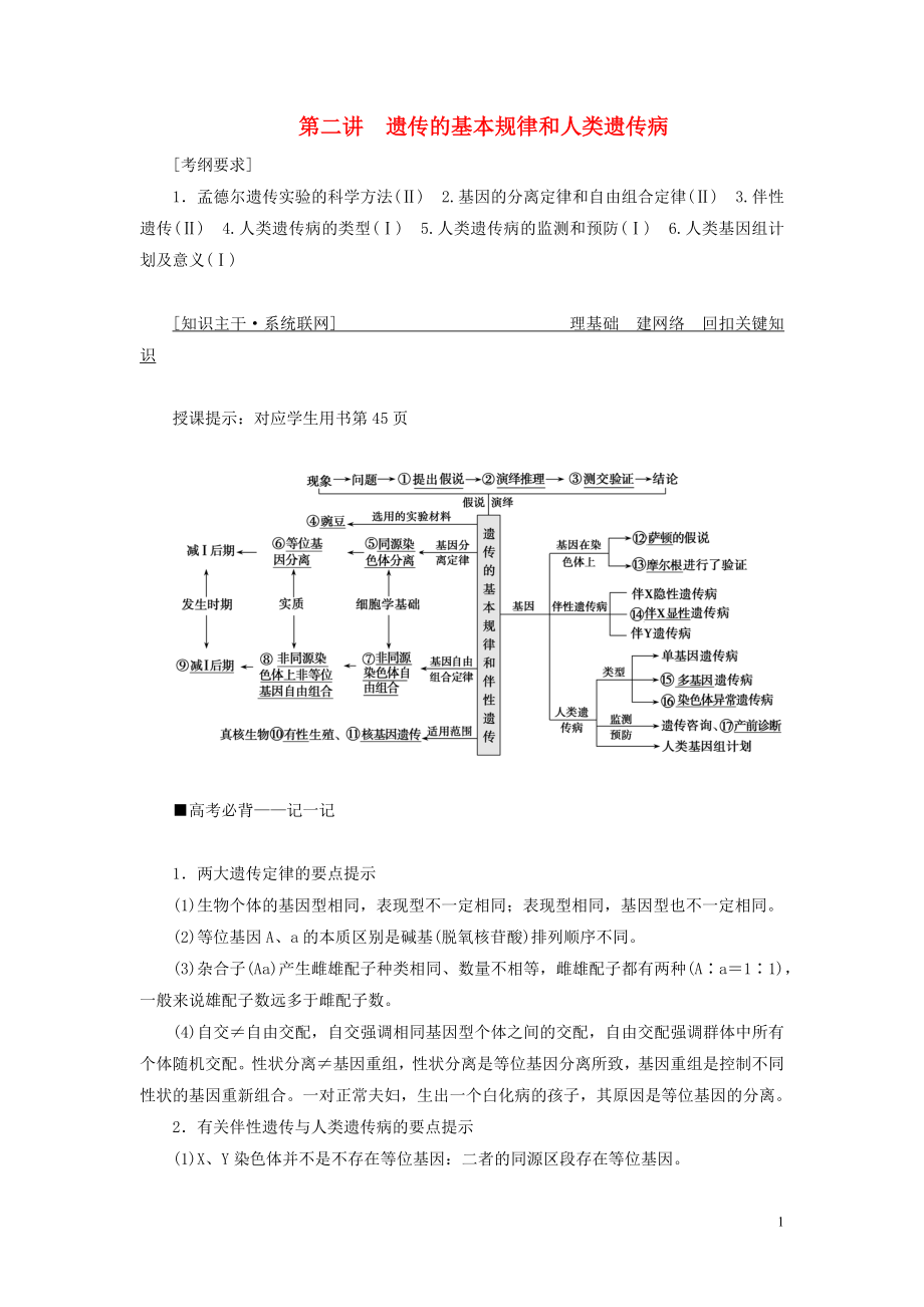 2019高考生物二輪復(fù)習(xí) 專題三 遺傳、變異與進(jìn)化 第二講 遺傳的基本規(guī)律和人類遺傳病學(xué)案_第1頁