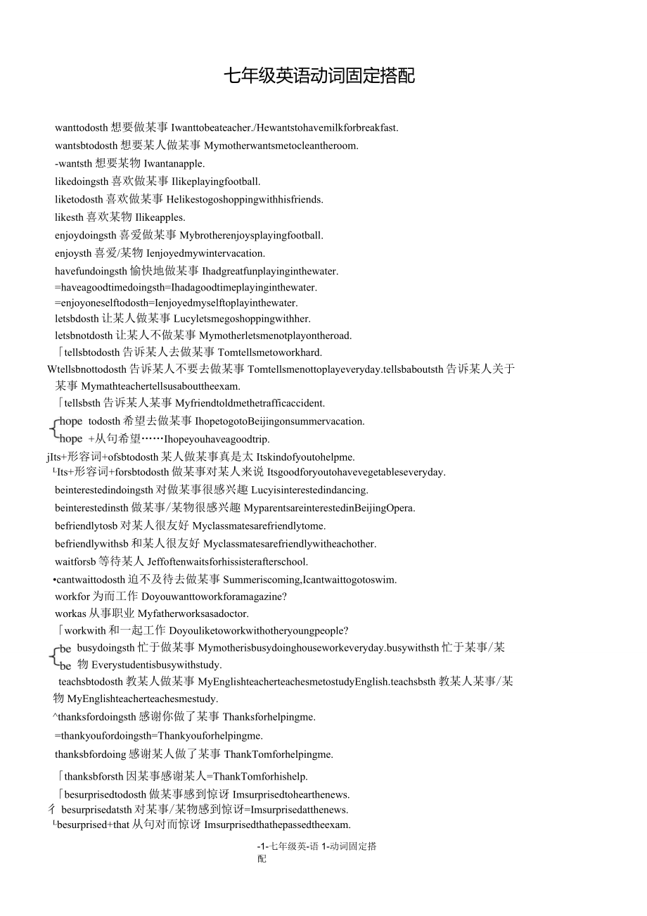 七年级英语动词固定搭配新目标人教版_第1页