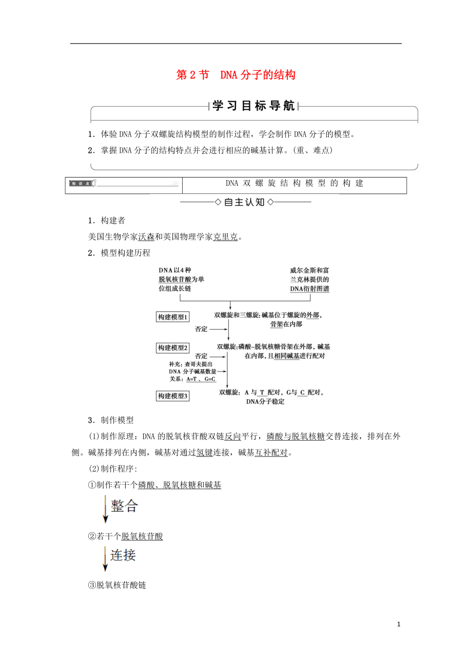 2018版高中生物 第三章 基因的本質 第2節(jié) DNA分子的結構學案 新人教版必修2_第1頁