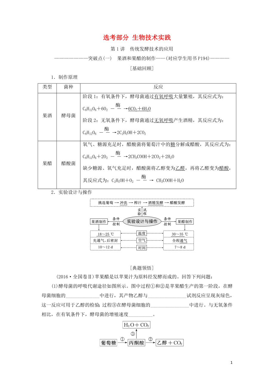 （全国通用版）2019版高考生物一轮复习 选考部分 生物技术实践学案_第1页