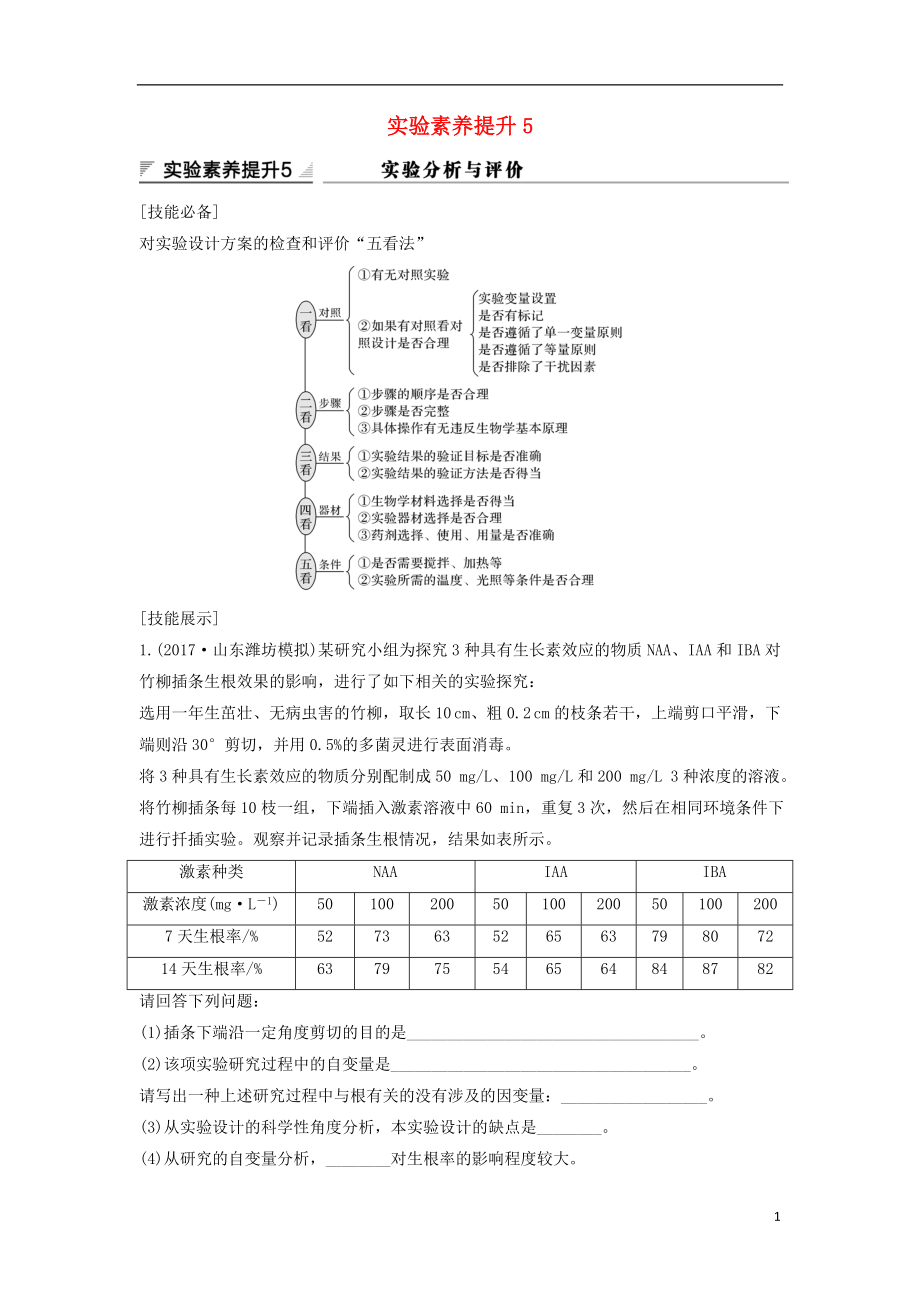 2019版高考生物大一輪復(fù)習(xí) 第九單元 生物個體的穩(wěn)態(tài)與調(diào)節(jié) 實驗素養(yǎng)提升5學(xué)案 中圖版必修3_第1頁